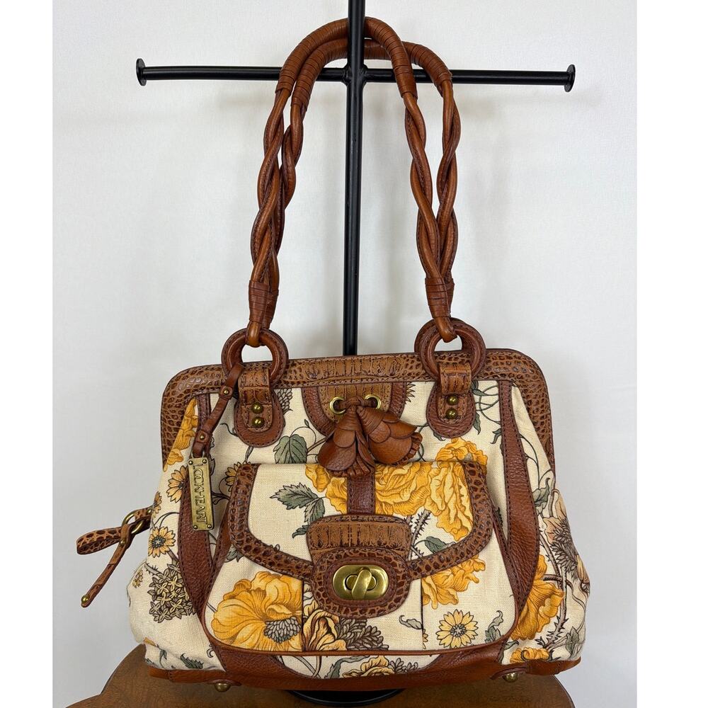 Vintage Y2K Lockheart Multicolor Floral Tassel Accent Double Handle Handbag